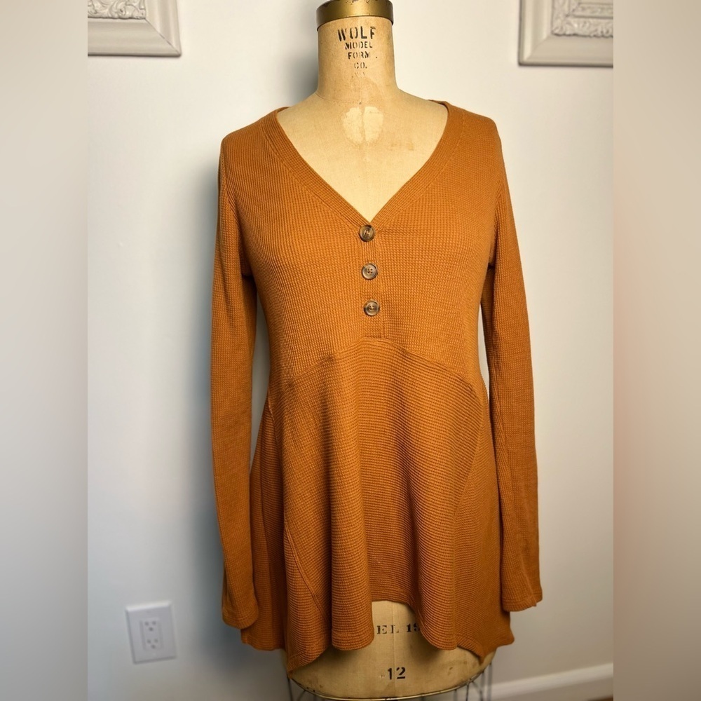 Anthropologie Maeve waffle v-neck henley tunic XS
